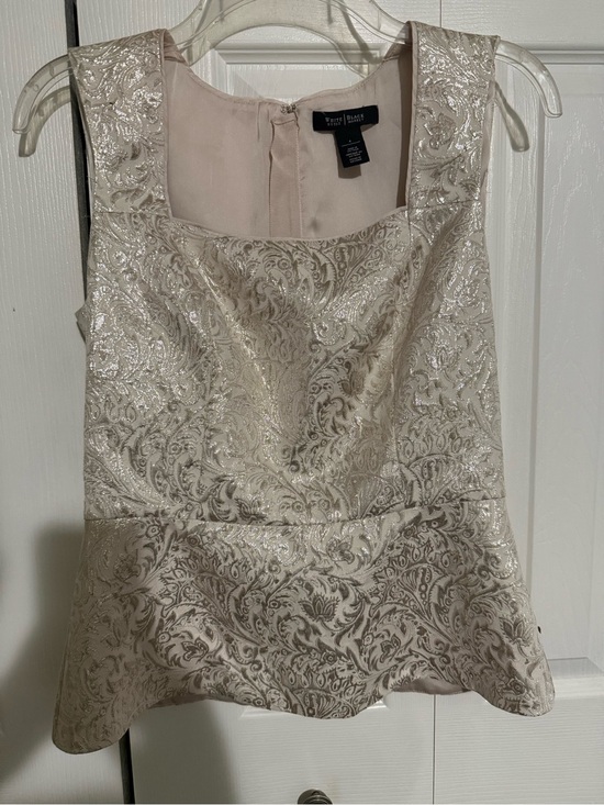 White House Black Market Tops - White House Black Market Metallic Jacquard Peplum Top in Light Champagne
